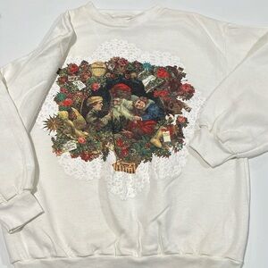 Victoria Joys - l white Santa sweater,‎ screen print, vintage